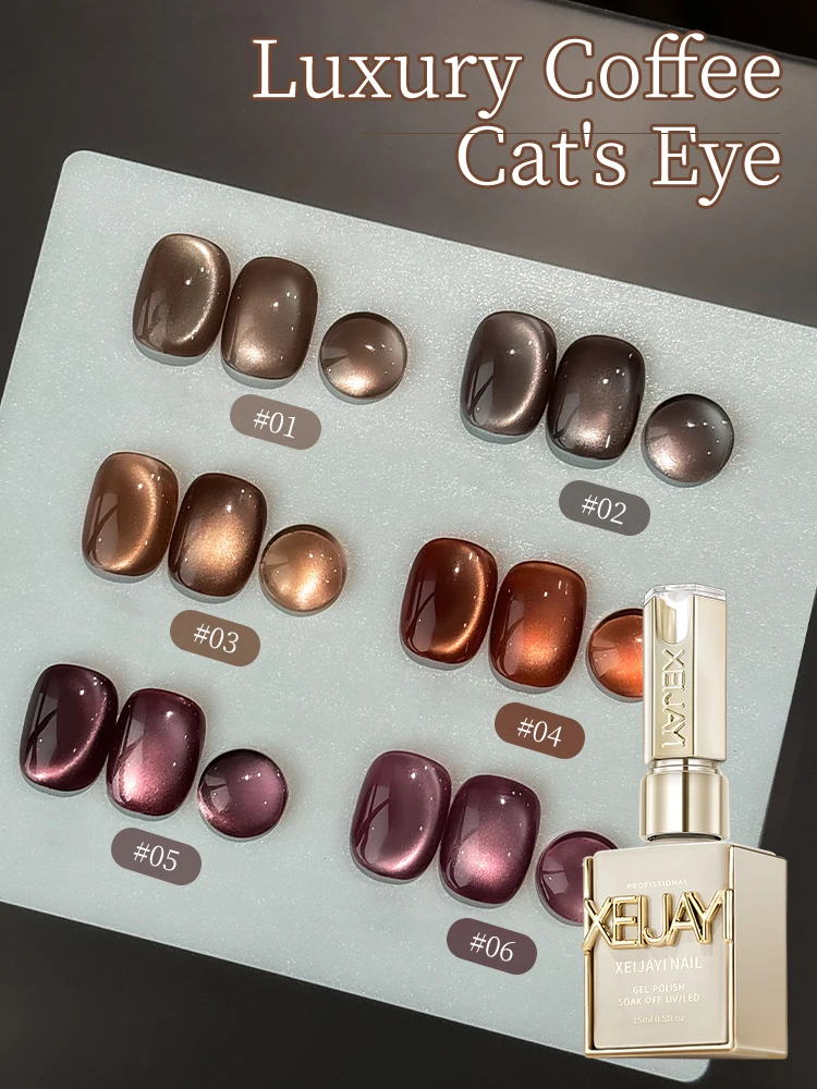 15 ml 6 Farben Luxus Kaffee Katzenauge Nagel Gelpoliermittel Set mit Soak Off UVLED Cat Eye Gelpoliermittel Maniküre Nail Art Kit