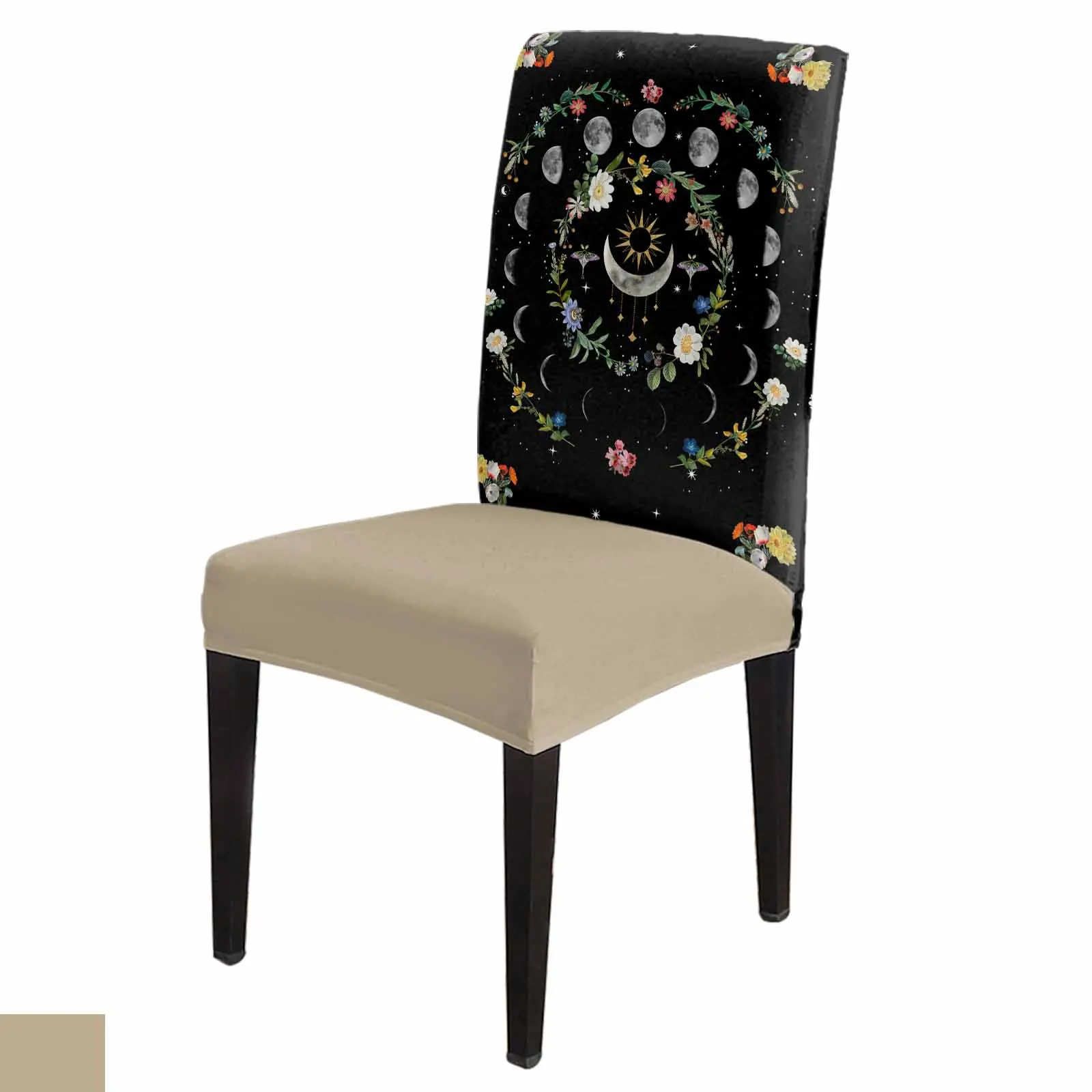 

Lunar Flowers Plants Retro Stars Dining Chair Covers Spandex Stretch Seat Cover for Wedding Kitchen Banquet Party Seat Case