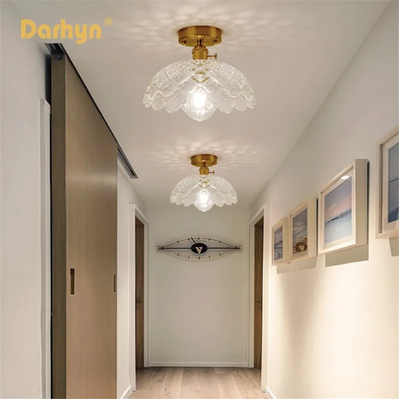 

Nordic Glass Ceiling Lamp Retro Loft Vintage Ceiling Light Dining Room Modern Corridor Copper E27 Ceiling Glass Lampshade