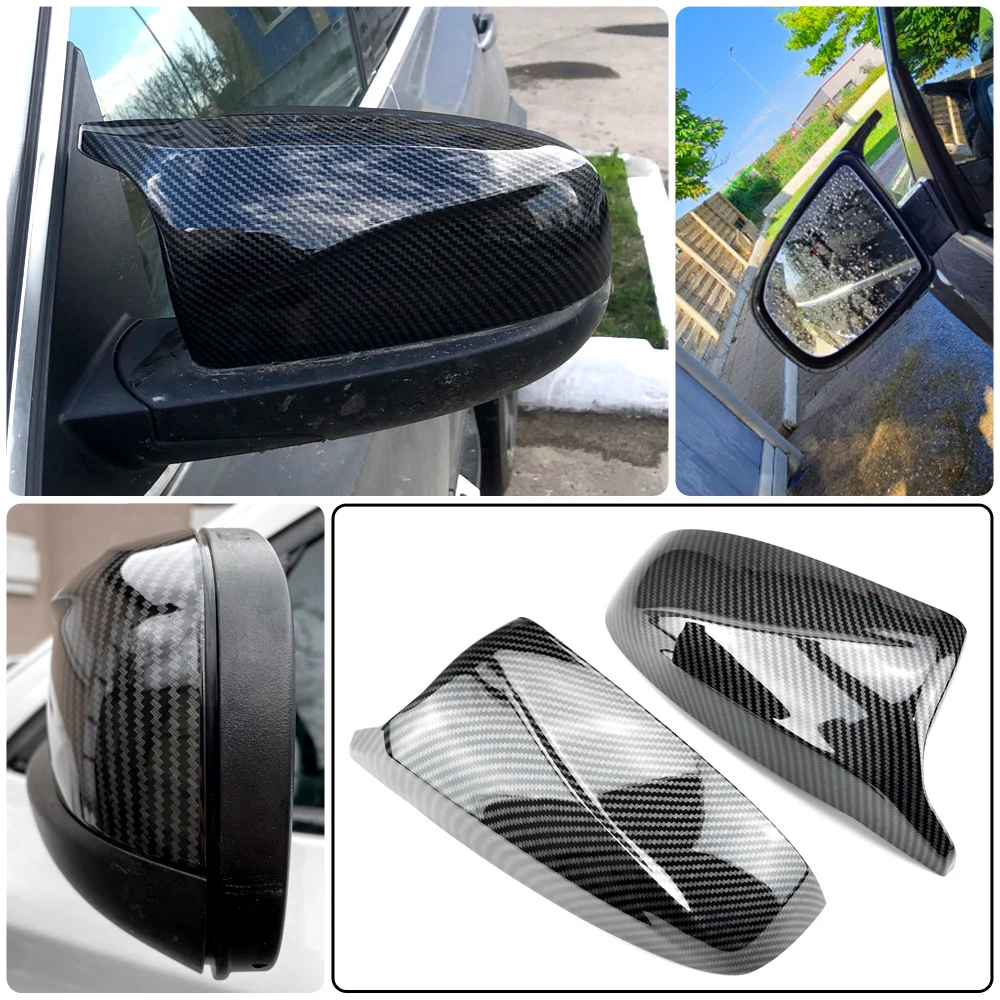 1 Paar Hornform M-Stil Rückspiegel für BMW X5 E70 X6 E71 2008-2013 Zubehör Kohlefaser-Stil schwarze Seitenspiegel-Abdeckkappen – Detail 6