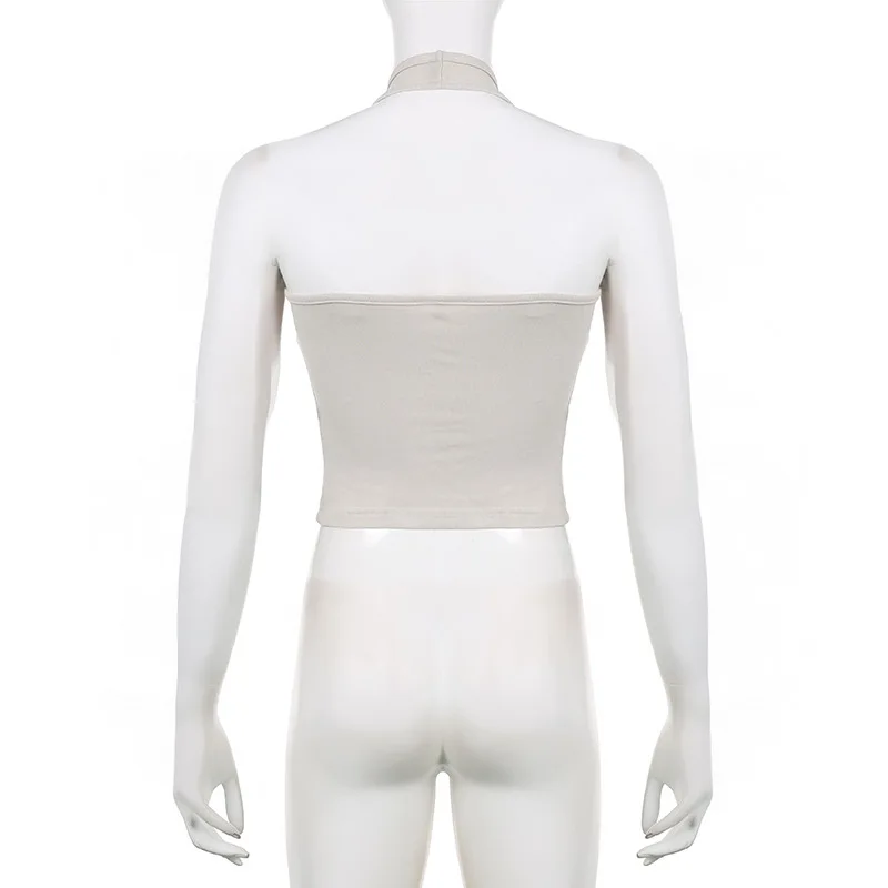 Y2K devil eyes halter crop top detail