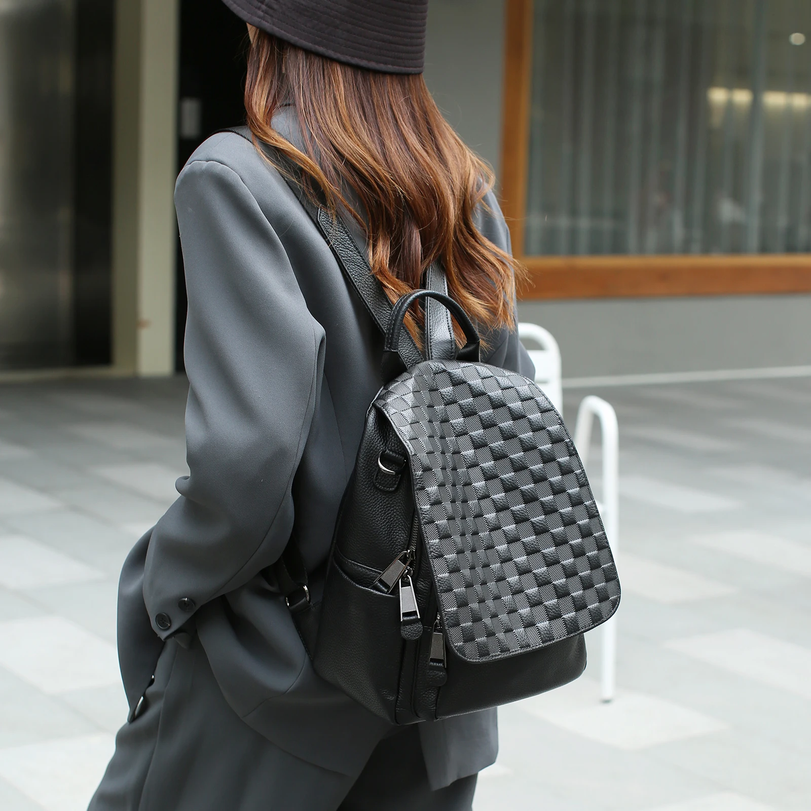 MIYA GARDEN Women's Genuine Leather Shoulder Bag Women Backpacks Square Embossed Luxury Backpacks High Quality Shoulder Bag