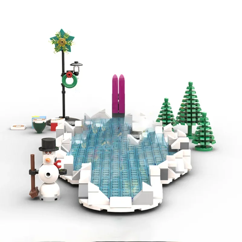도시 스트리트 뷰 Moc 빌딩 벽돌 겨울 아이스 스케이트 링크 모델 기술 블록 선물 크리스마스 장난감 DIY 조립 세트