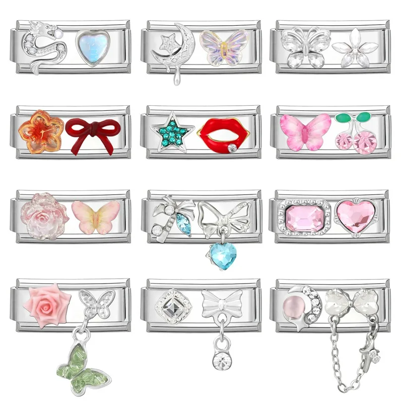 Unique Shiny Zircon Rose Butterfly Star Bracelet Stainless Steel