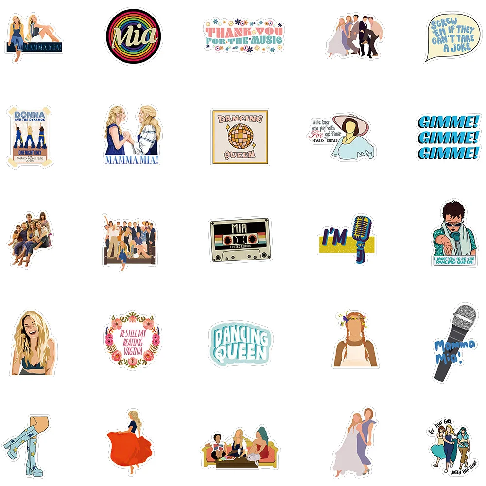 10/30/50pcs Movie Mamma Mia! Stickers for Laptop Skateboard Water Bottle Waterproof Graffiti Stickers Vinyl Decals Kids Toy Kids