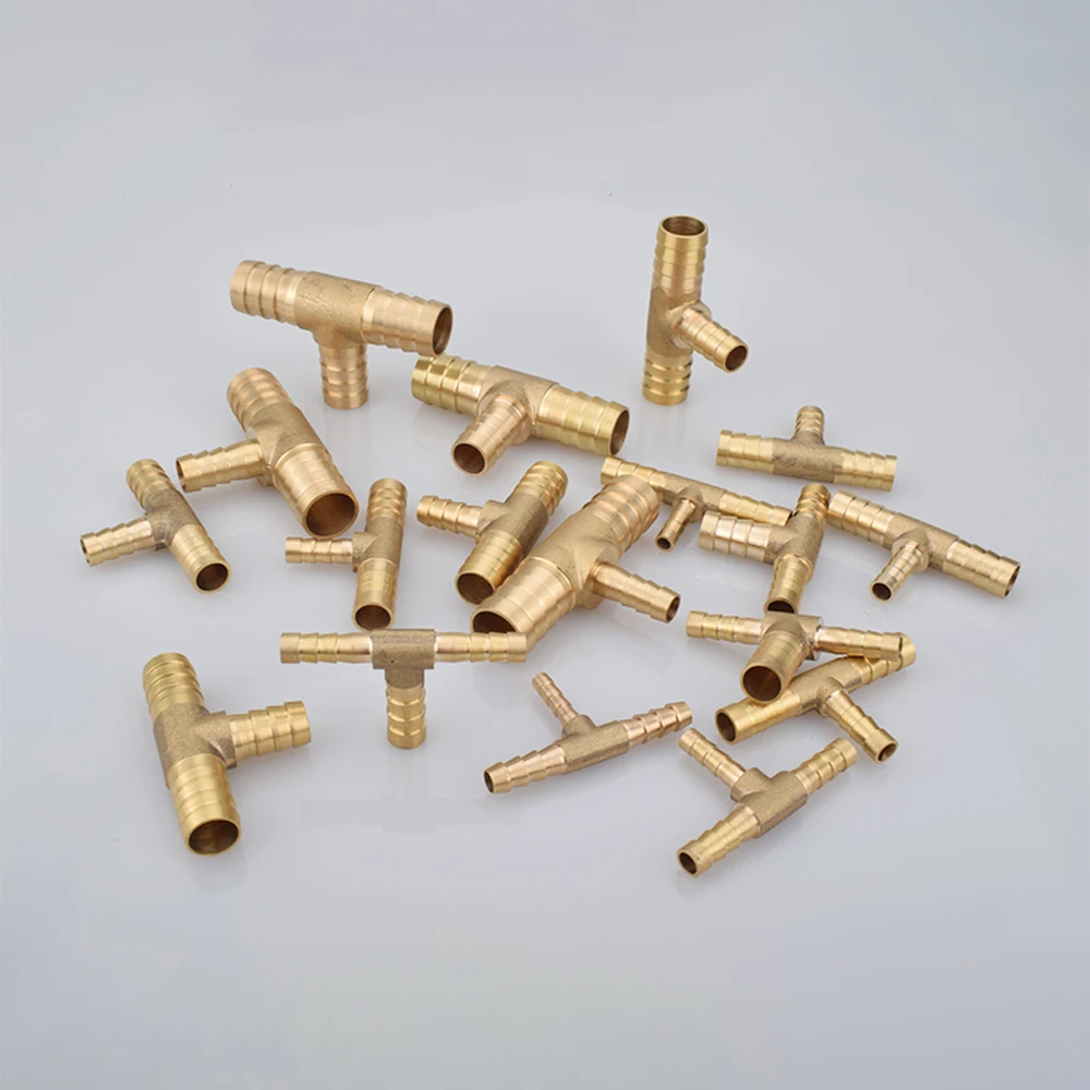 Multi-Size Brass Hose Barb Tee - 3-Way Pipe Fitting Connector