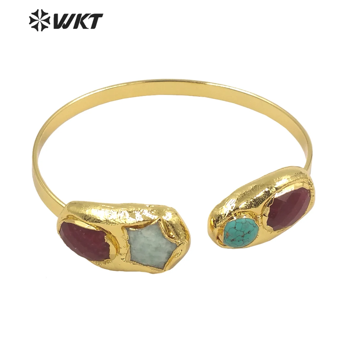 

WT-B601 WKT exclusive design fashion gold electroplated natural stone bangle women cuff open size star stone summer bangle
