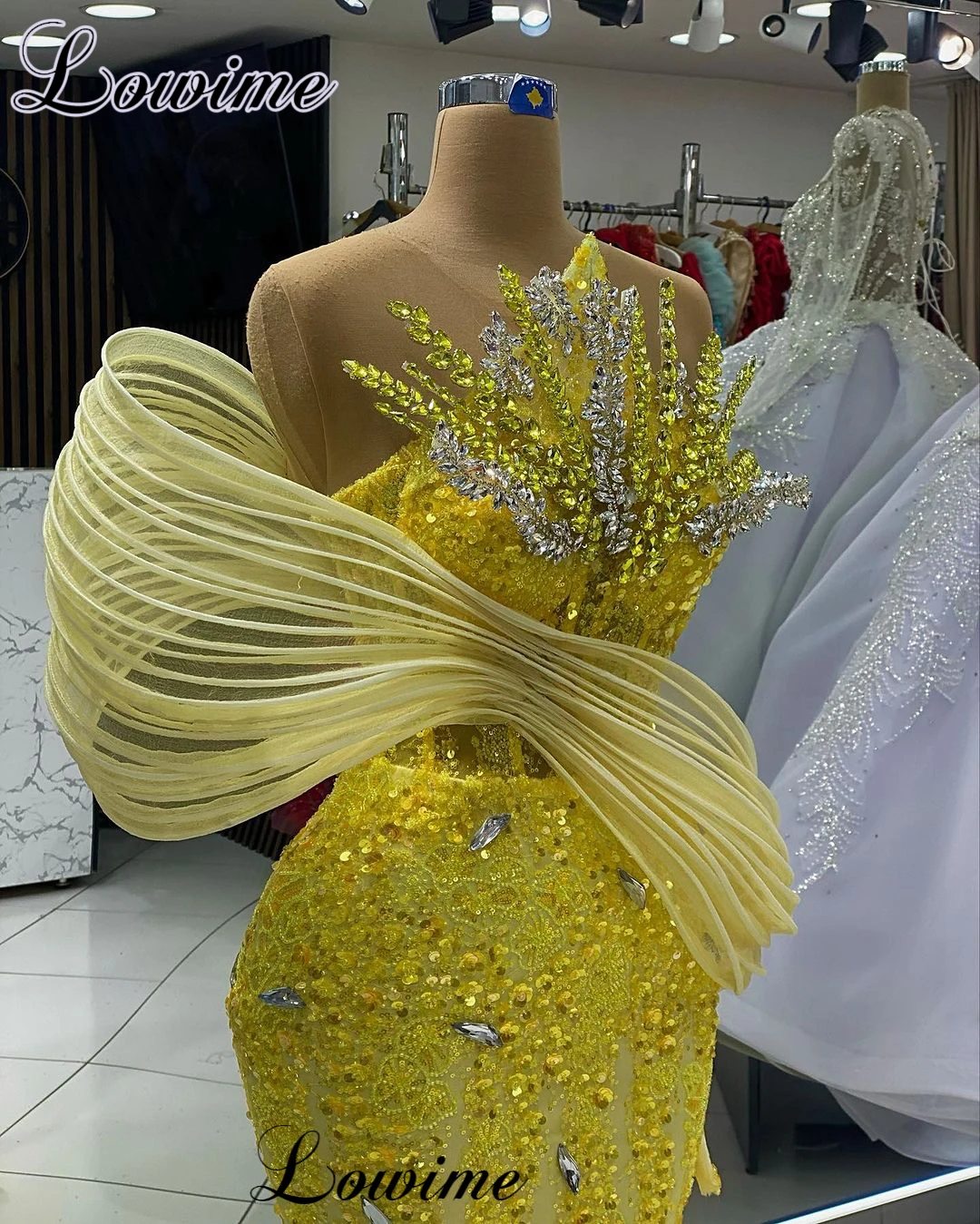 Vestidos De celebridades amarillas para mujer, Vestidos De graduación brillantes con cuentas, Vestidos De sirena, Vestidos De Noche De cristales De Gala, nueva moda