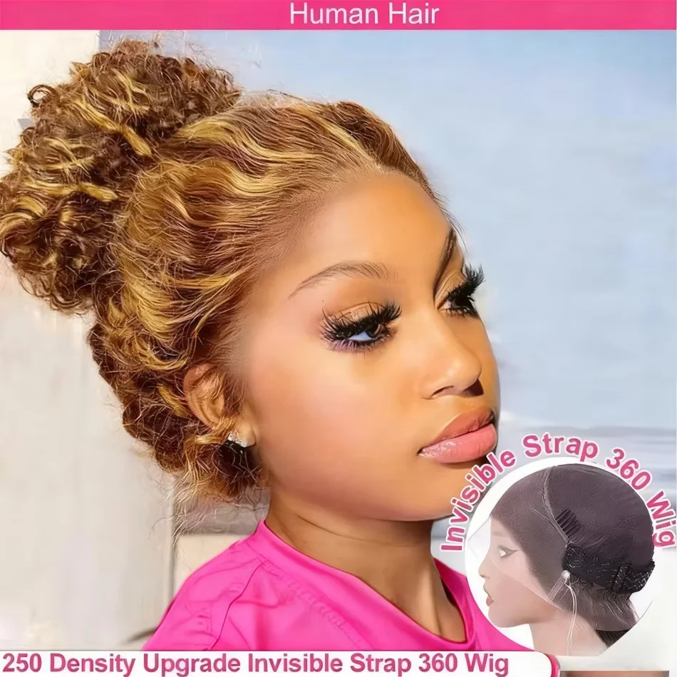 Highlight 360 Full Lace Wig Human Hair Pre Plucked Hd Deep Wave Frontal Wig Invisible Drawstring Curly Human Hair Wigs For Women 1