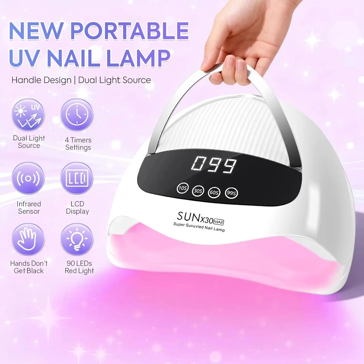 380W UV 90LED 네일 램프 네일 드라이어 젤 폴리쉬 라이트 4단계 타이머 설정 스마트 센서 휴대용 네일 경화 젤 LED 드라이어