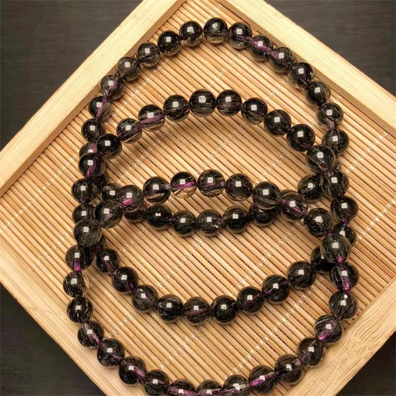 

7MM Natural Black Hair Quartz Bracelet Crystal Jewelry Women Men Healing Reiki Energy Holiday Gift 1pcs
