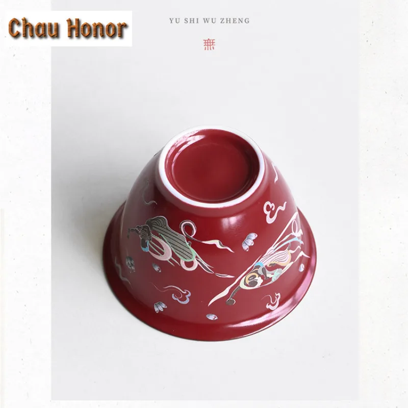 110ml Bearish Red Dunhuang Apsaras Gaiwan Elegant Tea Tureen Tea Bowl with Lid Kit Tea Brewing Cover Bowl Tea Ceremony Craft