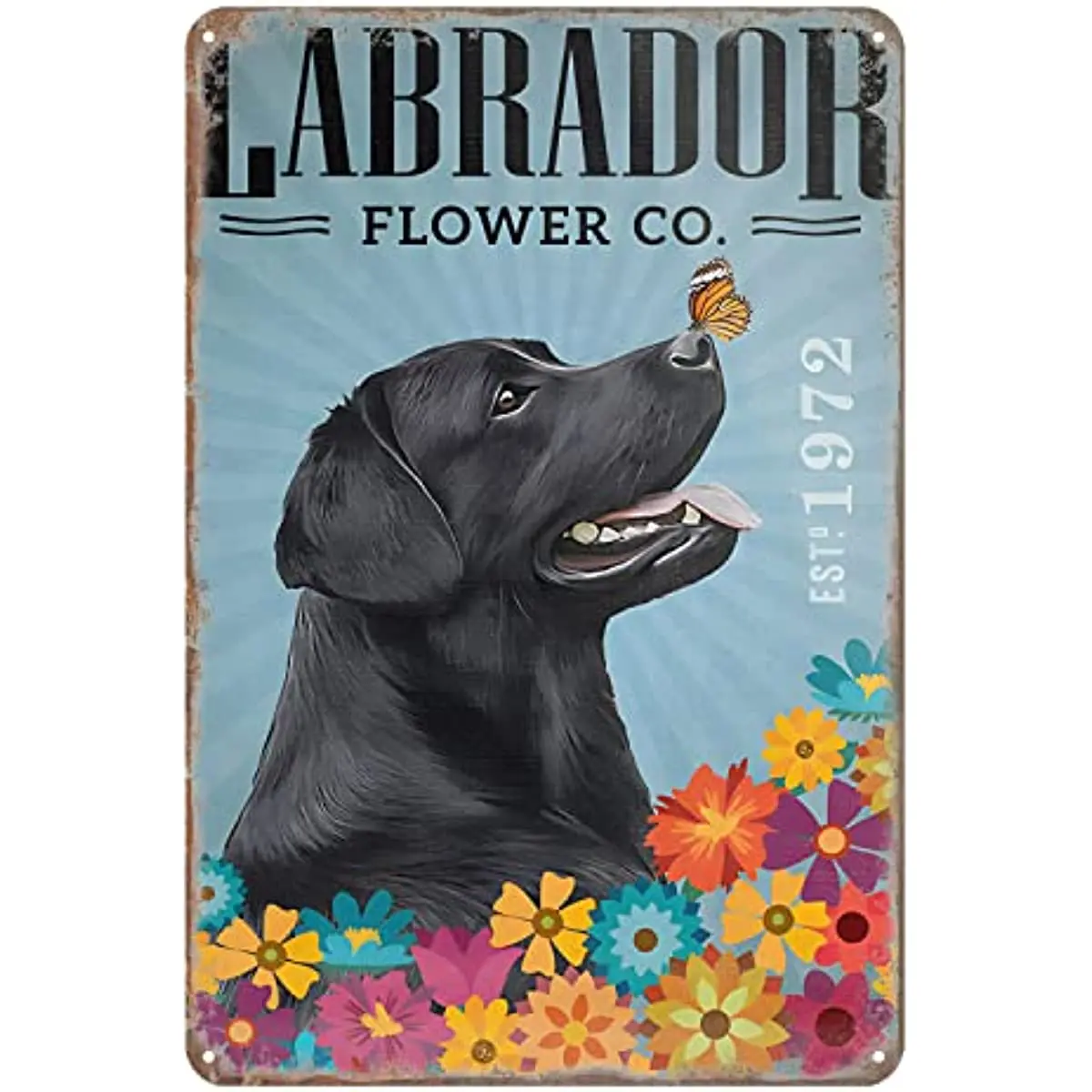 Retro Tin Sign Labrador Retriever Dog Flower Vintage Decor Metal Sign Home Kitchen Bar Cafe Club Cave Wall Decor Dog Tin Sign