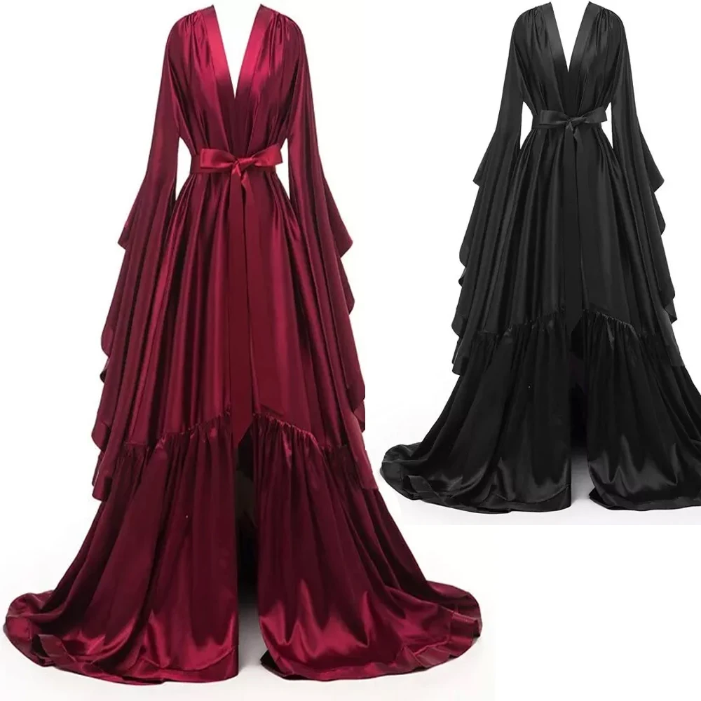 Bridal Robe Elastic Satin Bridesmaid Wedding Bachelorette Party Nightgown Bathrobe Robe Customized