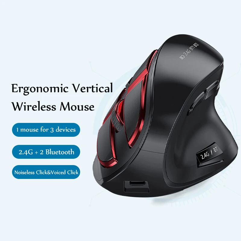 Mouse Bluetooth Mouse Multi-Dispositivo Ricaricabile Wireless Mouse Verticale 2.4G Per Tablet /Smart Tv/Mac/Pc/Computer