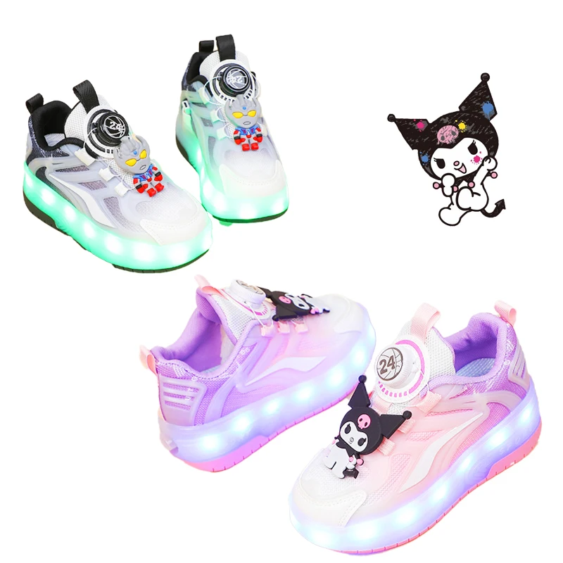 

Cartoon Ultraman Sanrio Kuromi Roller Ice Skates Shoes for Kids Children's Glowing Shoe Anime Flashing Light Boys Girls Sneakers