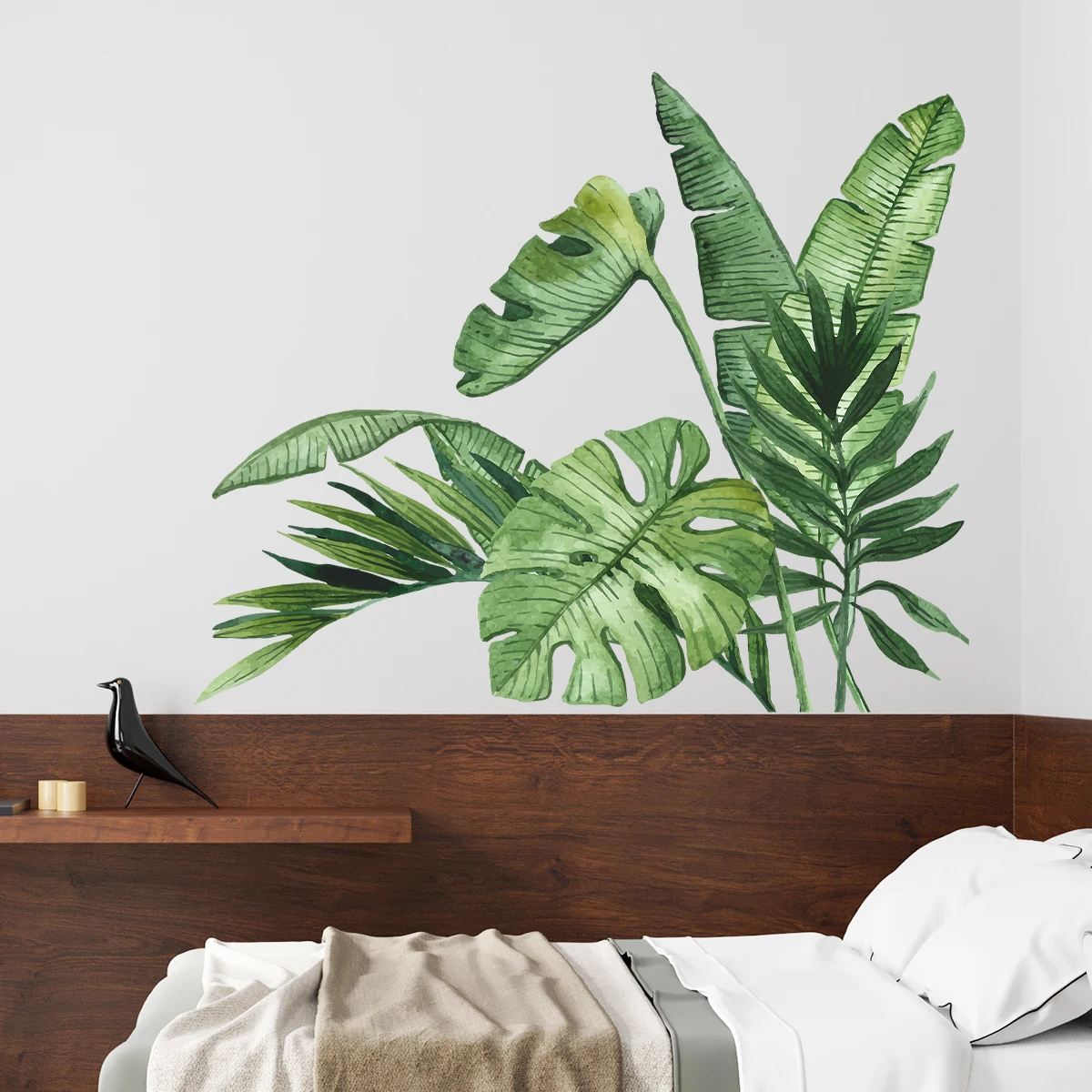 Wall Stickers Realistic Tropical Green Turtle Back Leaf Wall Stickers for Living Room Bedroom Bathroom Decoration Wall Decals