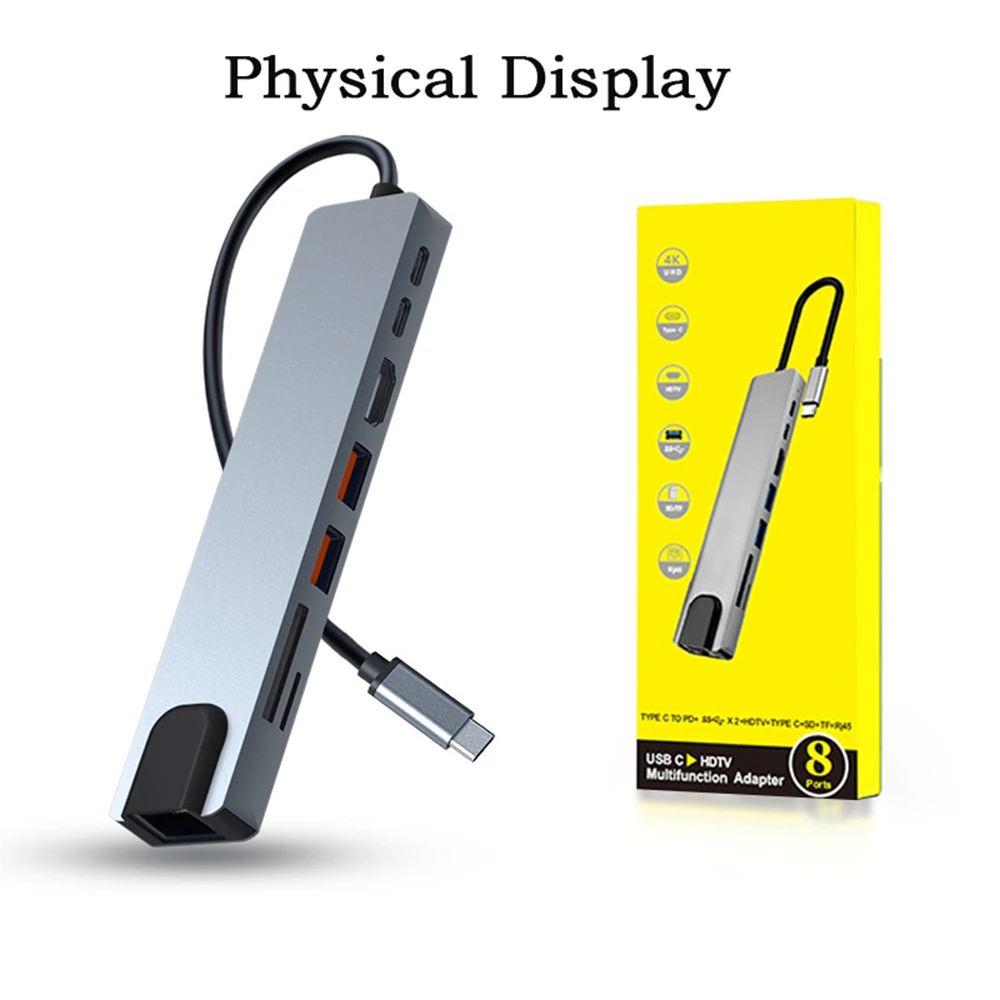 Usb C Hub Usb C Adapter 8-In-1 Hub USB-C Om RJ45 U... – Grandado Usb C Hub Usb C Adapter 8-In-1 Hub USB-C Om RJ45 U... – Grandado