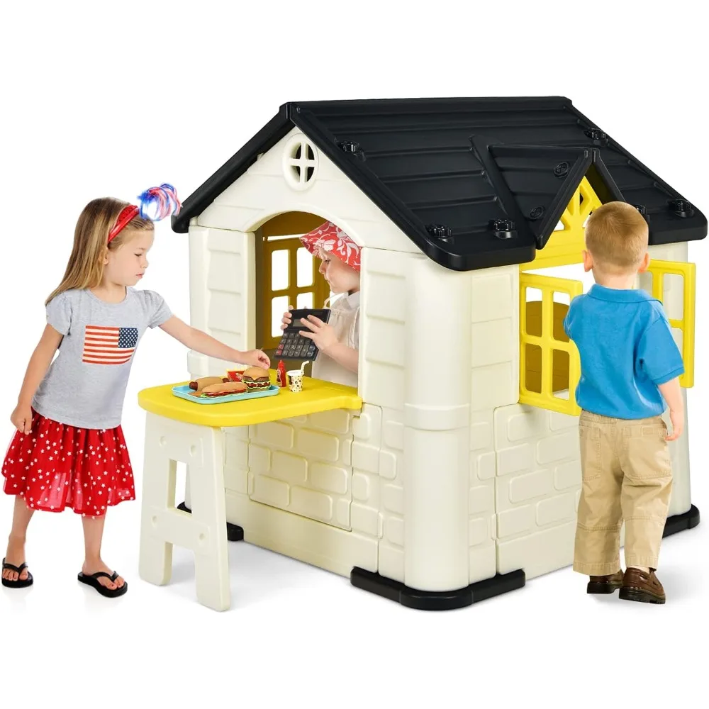 Outdoor Kids Playhouse with Picnic Table & Toy Set 1
