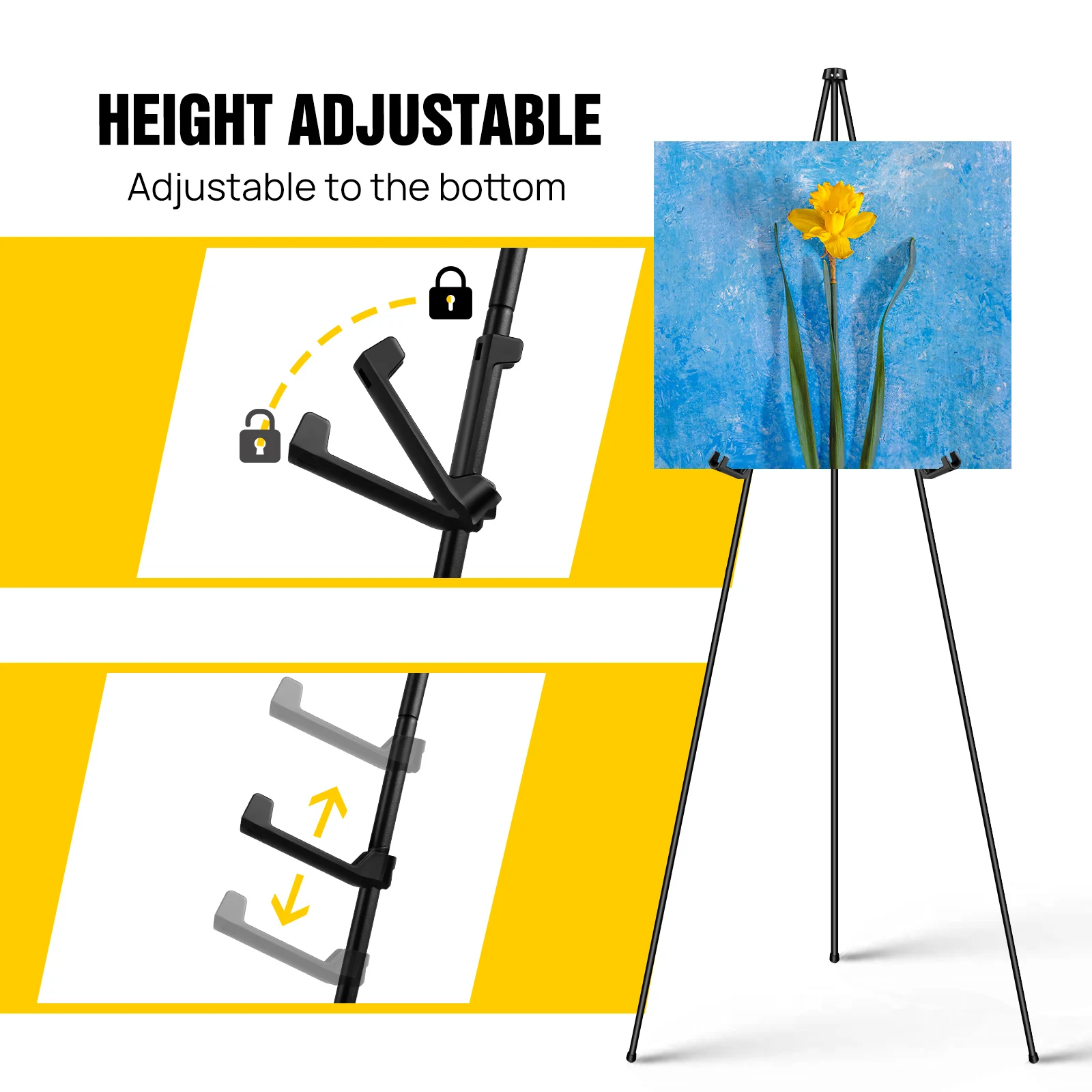 Foldable Metal Tripod Easel Stand 168cm Painting Easel Adjustable Art for Wedding Painting Display Show Business Promotion