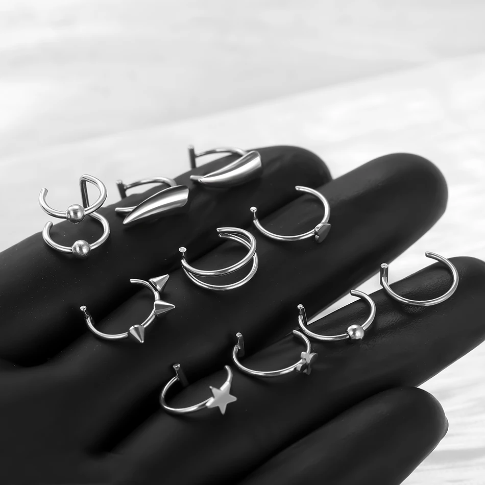 Stainless Steel Punk Clip on Fake Piercing Nose Wrap Non Piercing Lip Rings Unisex Nose Ring Women Men Tusk Body Jewelry 1Pc
