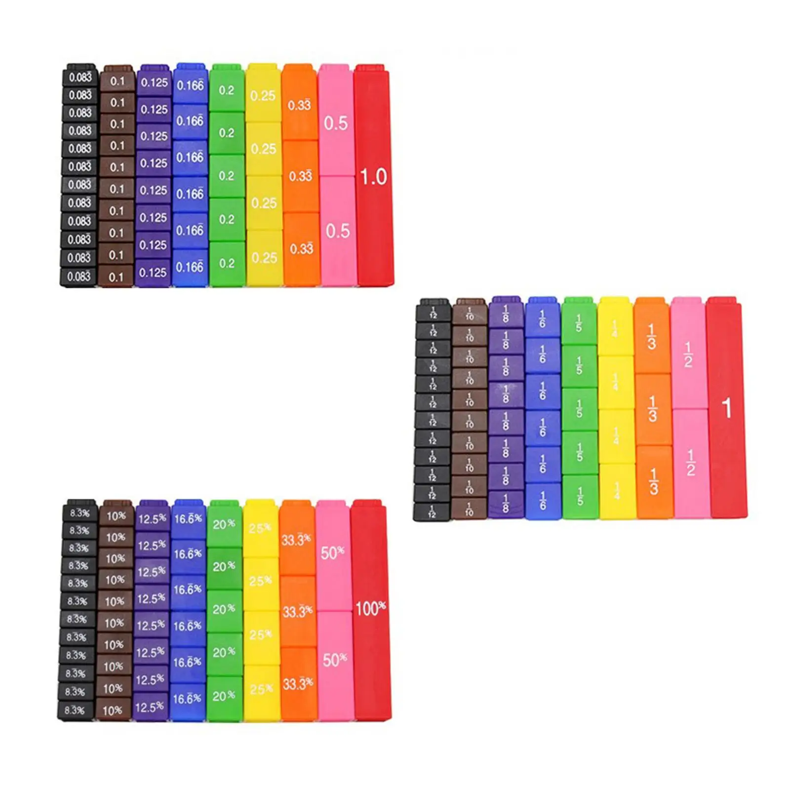 51pcs Rainbow Color Fraction Cubes Math Early Learning Number Teaching