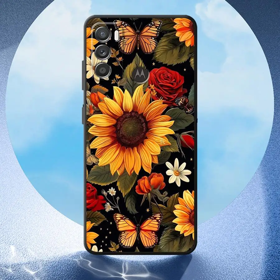 Sunflower Pattern Black Phone Case