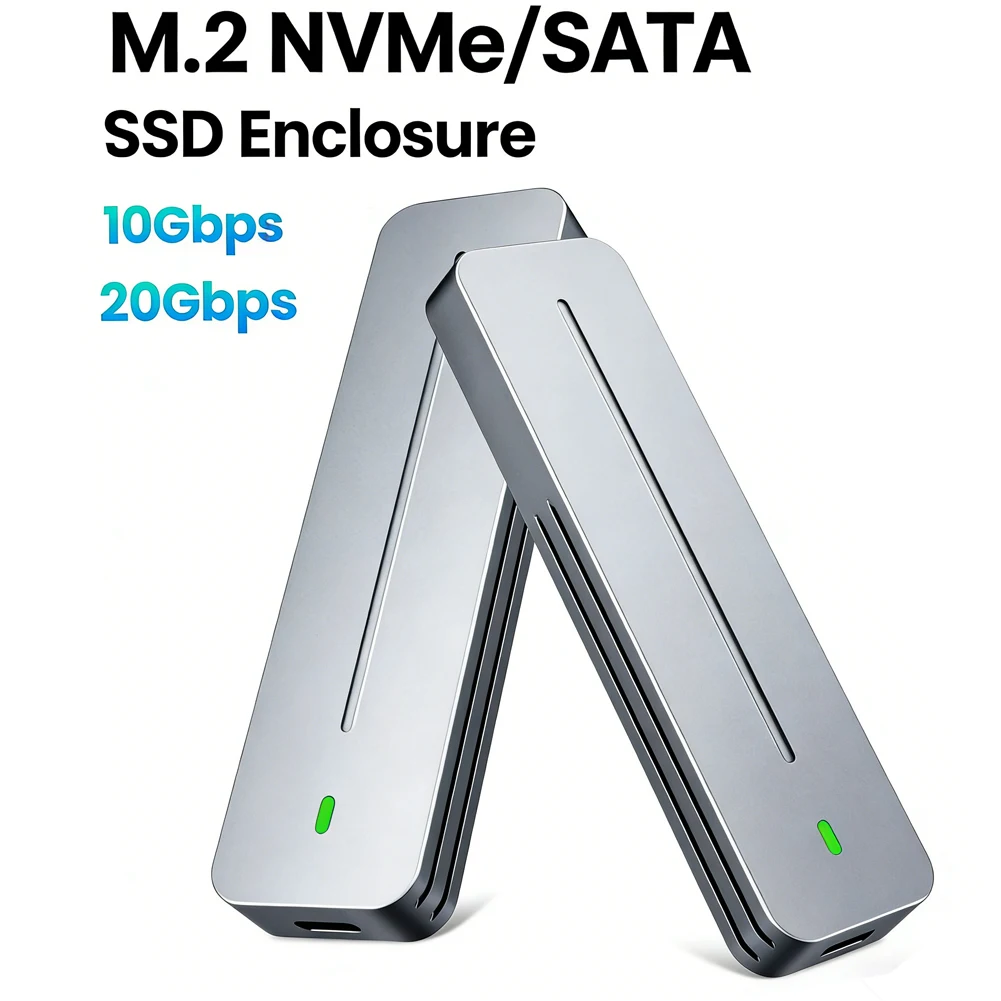 20Gbps 10Gbps M2 SSD 인클로저 NVME SATA 듀얼 프로토콜 M.2 to USB C SSD 어댑터, 8TB NVME PCIE NGFF SATA 디스크 지원