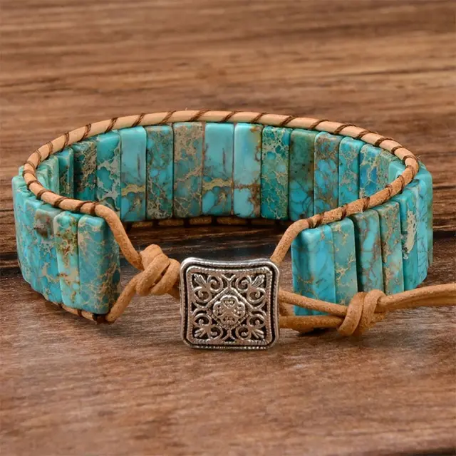 Multicolor Gem Bracelet Leather Tibetan Gypsy Adjustable 1