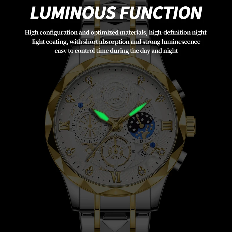 PAAZOMU Luxury Man Wristwatch Waterproof Luminous Chronograph Watch for Men Stainless Steel Men's Quartz Watches reloj hombre
