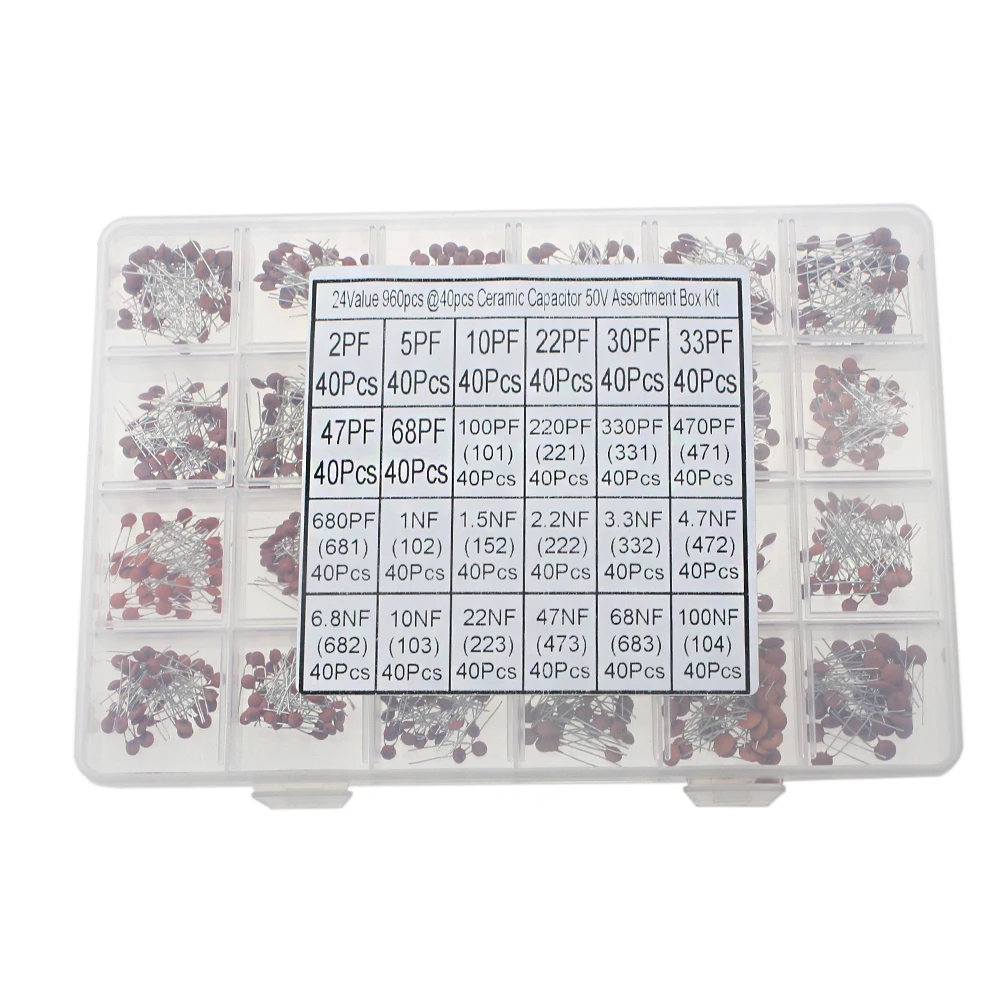 300/960pcs Ceramic Capacitors Kit 2pF-0.1uF Electronic Components Package Assorted Samples Diy Kit