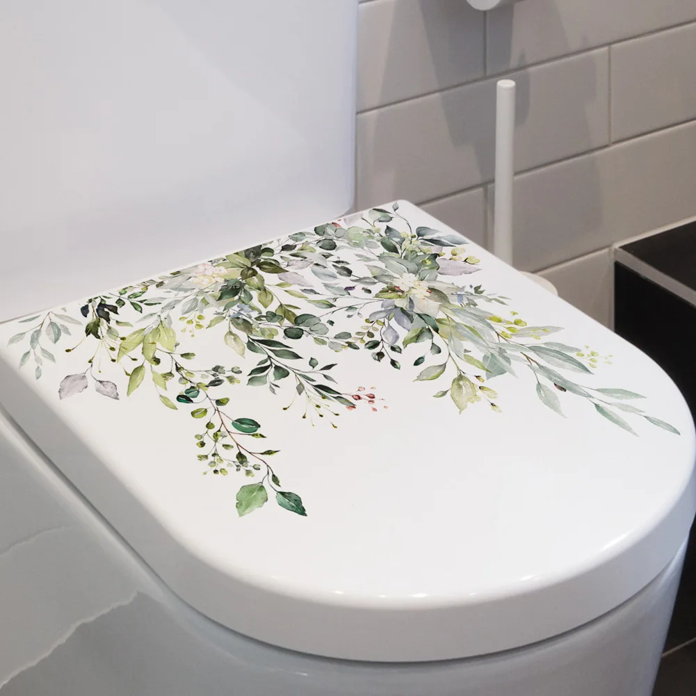 Plant Leaves Wall Stickers Bathroom Toilet Decor Living Room Cabinet Home Decoration Decals Self Adhesive Mural