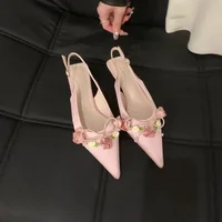 2025 New Spring and Autumn Fashion Flower Sweet Pointed Shallow Mouth Bow Needle Buckle Casual Thin High Heel Women's Shoes 2