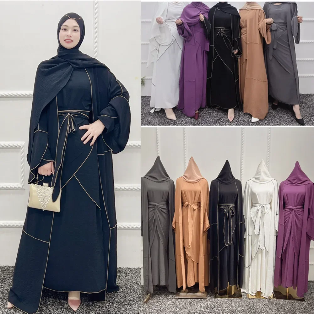 3 Piece Abaya Set Islam Turkey Bangladesh Muslim Sets Hijab Dress Open Abayas for Women Dubai Wrap Skirt African Islam Clothes