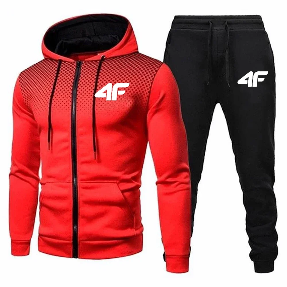 Autumn Winter Mens Tracksuit Jogging Sweatpants 2 Piece Set Sport Zipper Jacket+Running Trousers Suit Casual Printing Clothing 3