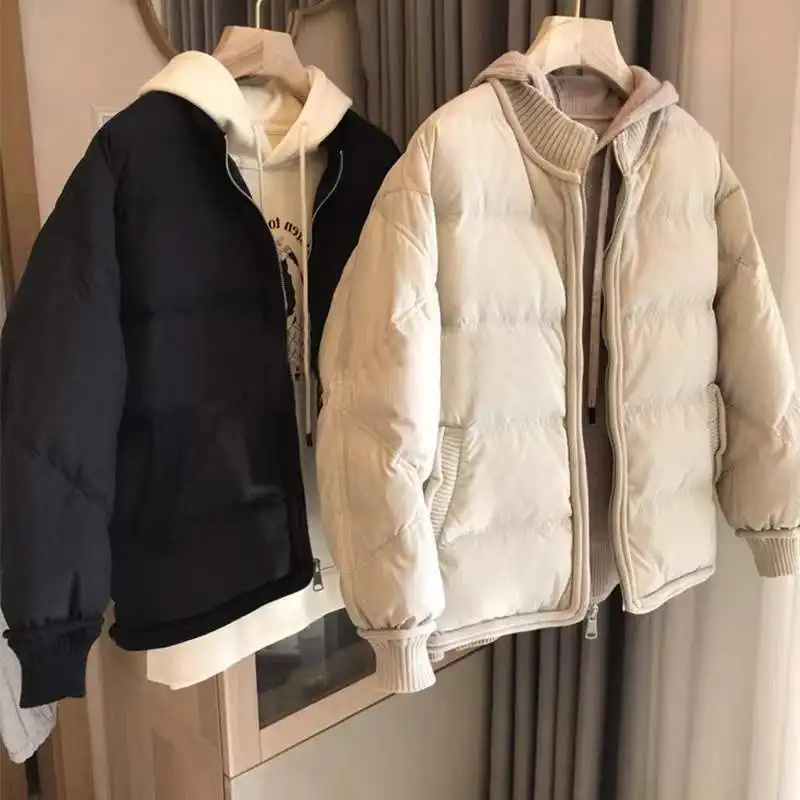 

Knitted stitching short loose down jacket women's winter new white duck down warm baseball collar jacket