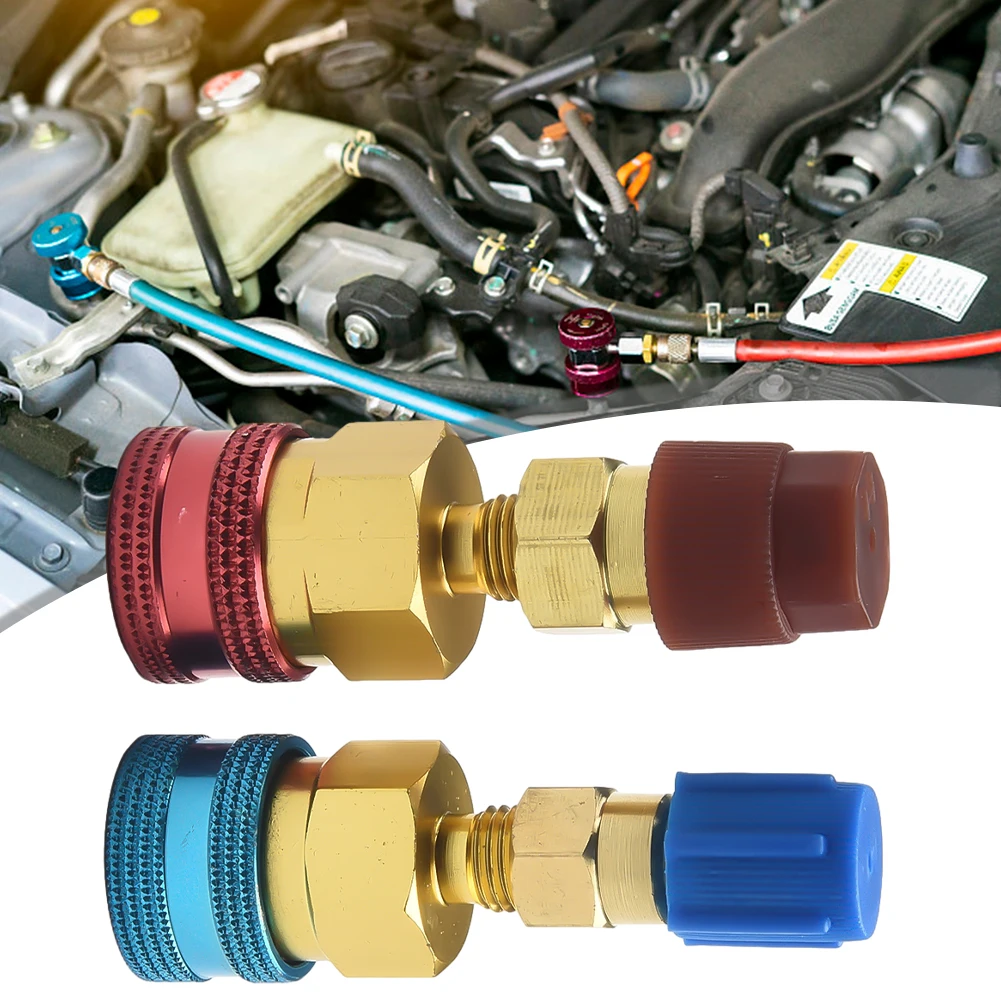

2X A/C R1234YF Quick Coupler Connector Adapters High/Low Manifold AC Gauge Auto Set Rust Resistant Air-conditioning Installation