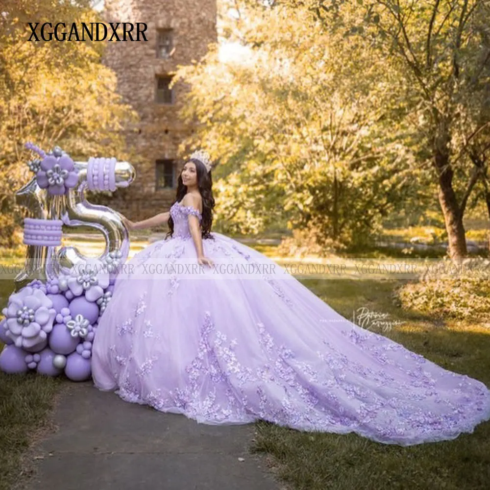 Light Purple Quinceanera Dresses Lilac Sweetheart Lace Applique Ball Princess Sweet 16 Dress Vestido De 15 A&ntilde;os