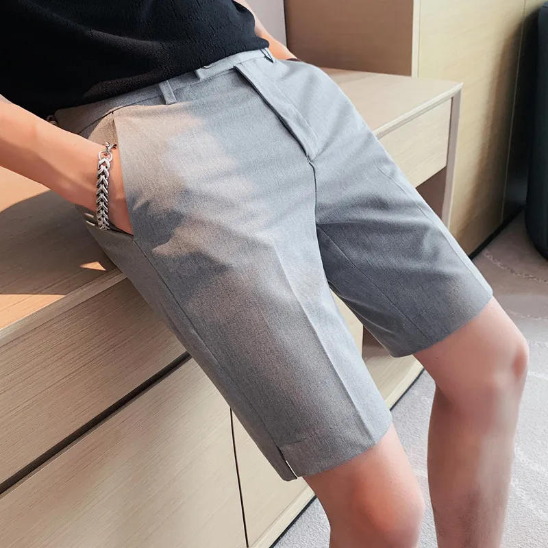 28-38 Men's Slim Casual Shorts Men Summer New Social Business Fashion Solid Color Wedding Thin Short Male luxury Brand Clothing