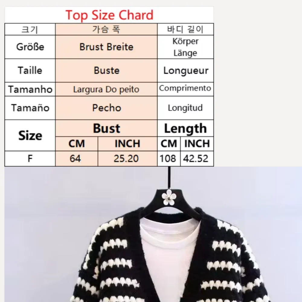 Korean Chic Elegant Women's Cardigan V-Neck Long Sleeve Top Stripe Sweater Vintage Black Coats & Jackets Loose Office Lady's Top