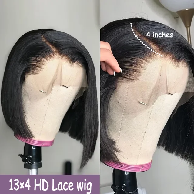 100 Human Hair Bob Wigs Glueless HD Half Lace Front Wig Frontal Short Braided Bone Straight Vietnamese On Sale Multi Parting 4
