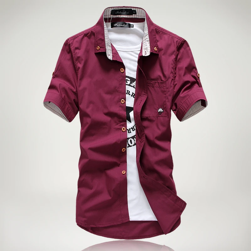 Cotton Shirt Mens Short Sleeve Casual Solid Shirt Plus Size 5XL 4XL