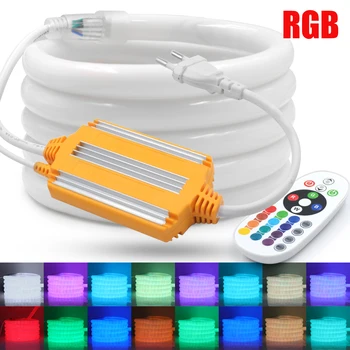 유연한 리본 스트라이프 실리콘 튜브 LED 조명, RGB 네온 스트립, 실내 야외 방 정원 장식, IP67 방수, AC 220V