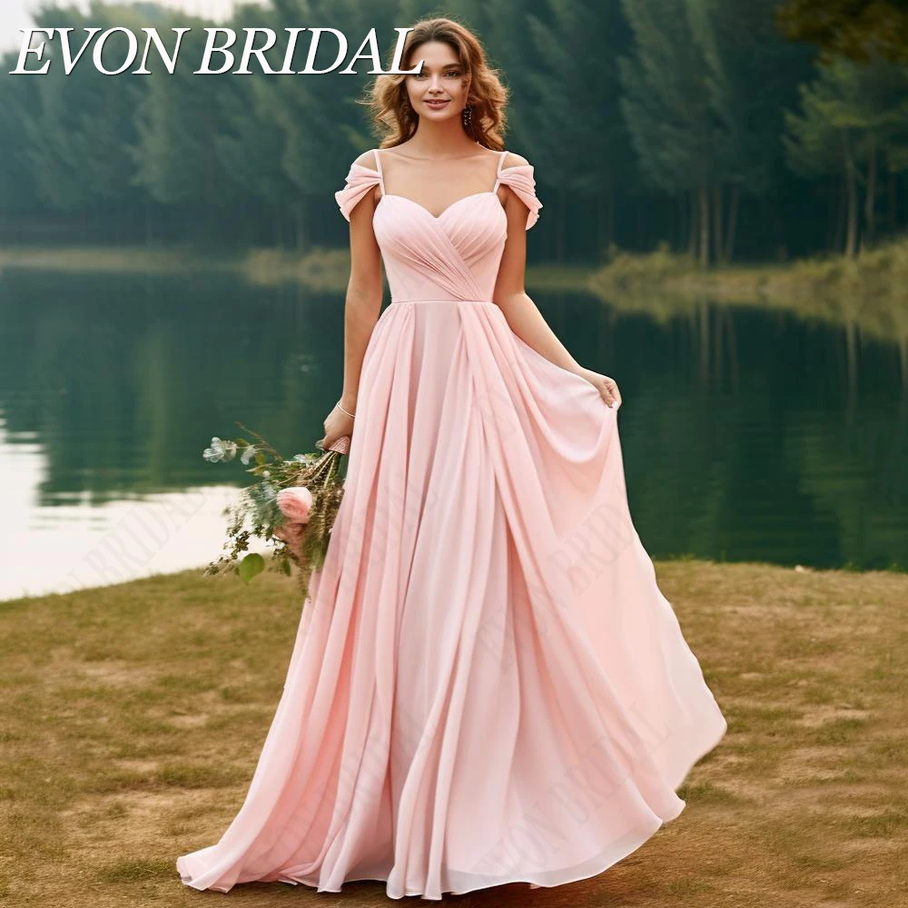 EVON BRIDAL Pink Bridesmaid Dresses 2024 Long Chiffon Boho Wedding Party Gown Spaghetti Strap A-Line Vestidos Para Boda Custom