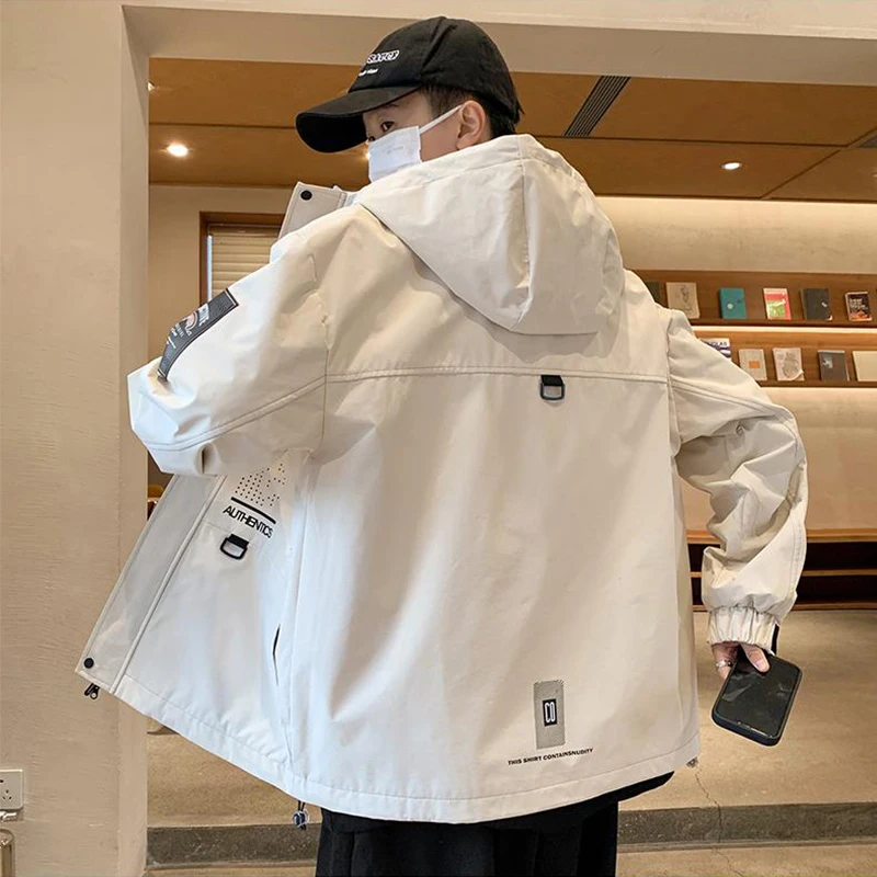 남성용 캐주얼 후드 재킷, 루즈 코트, 하이 스트리트 아우터, 솔리드 탑, 지퍼 바람막이 의류, 패션 용수철, 가을
