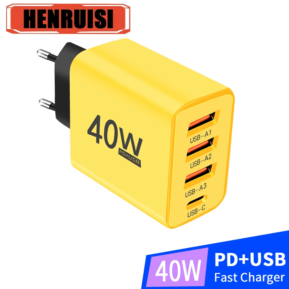 40W PD 3USB Type C 4 Ports Super Fast Charging Mobile Phone Charger QC 3.0 EU/US Plug Adapter For iPhone Xiaomi Samsung Huawei