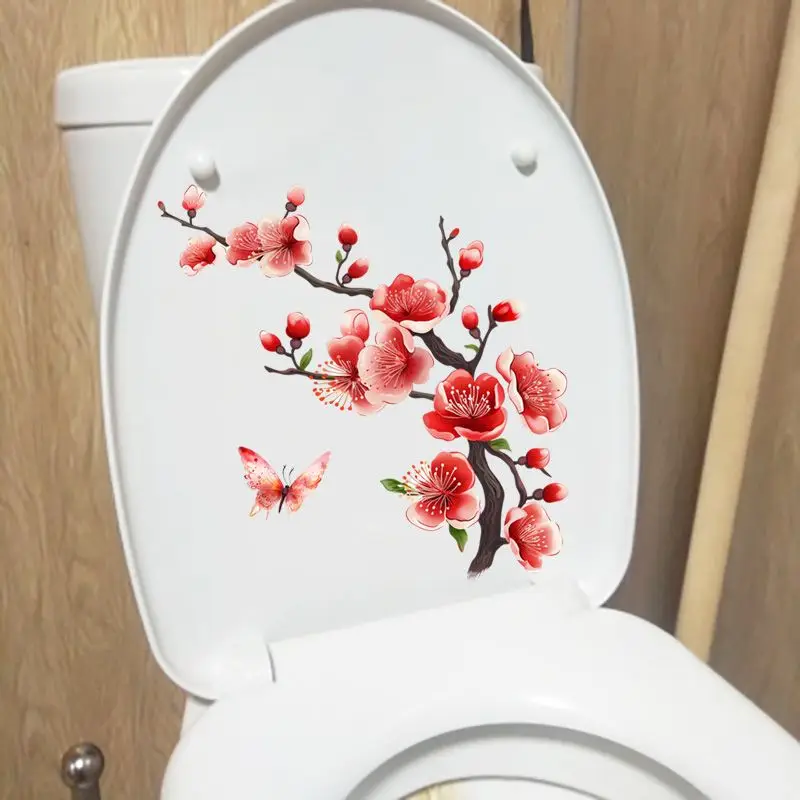 Peach Blossom And Plum Blossom Wall Sticker Bathroom Toilet Decor Decals Living Room Cabinet Home Decoration S221 vinyl stickers,toilet stickers,toilet wall stickers
