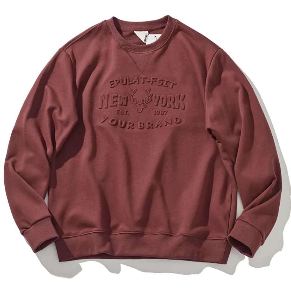

3D three-dimensional embossed printed hoodie men's autumn dark tie heavy round neck jumper couple knitted wool circle top