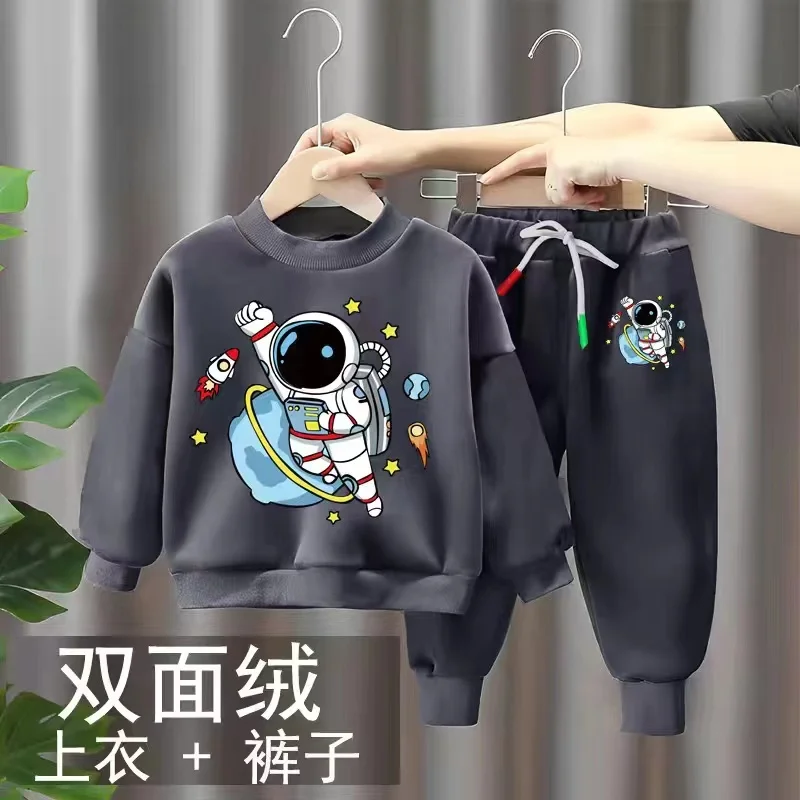 2023 podzim zima děťátko šatstvo stanovuje móda děti zahustíme teplý tepláky chlapci kreslený kosmonaut knihtisk sweatshirts+pants oblek