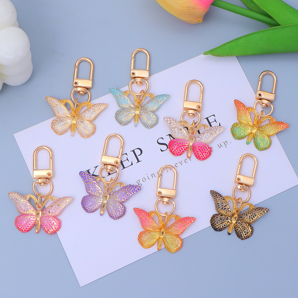 Fashion Acrylic Butterfly Keyring Gradient Insect Keychains Car Trinket Handbag Pendant Key Holder Accessories Gift Souvenirs